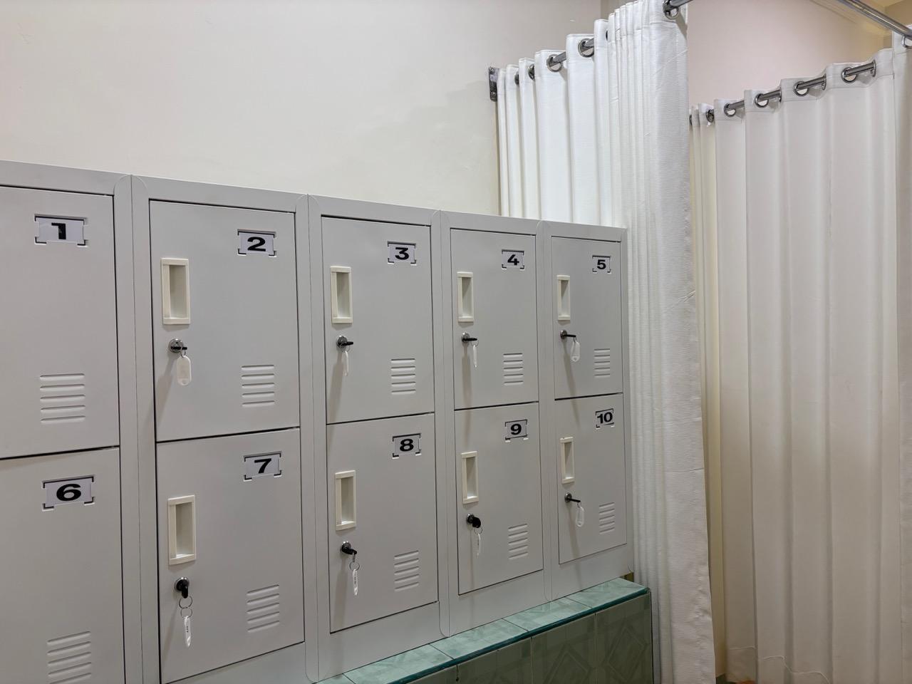 Locker room with numbered lockers